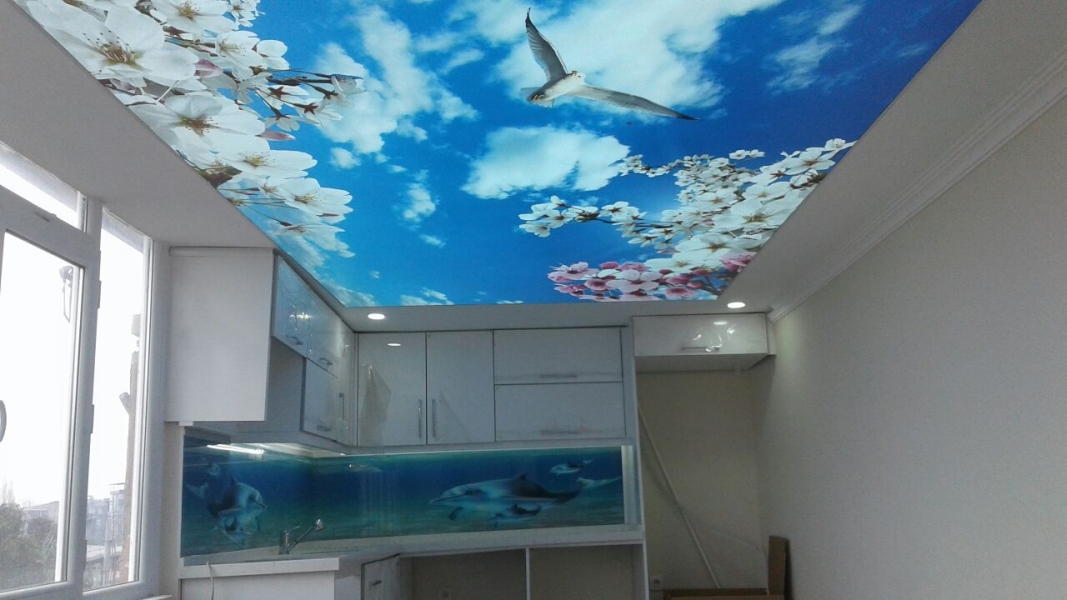 Esenyurt  Kýraç'ta Gergi tavan ve 3d mutfak tezgah arasý cam panel